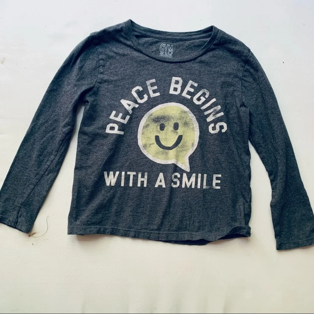 Gymboree Kids Girls Gray Smiley Peace Longsleeve Shirt Sz S 5/6